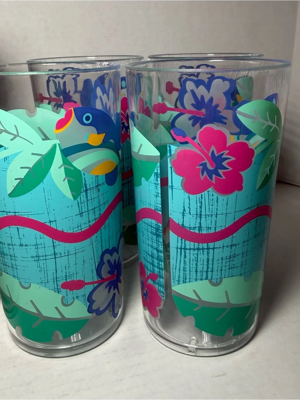 Vintage 1980s Tropical Oasis Summer Breeze Ice Bucket Plastic Tumblers Retro